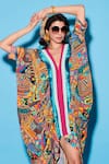 Esha L Amin_Multi Color Viscose Crepe Print Abstract Aztec V Neck Kaftan  _Online_at_Aza_Fashions