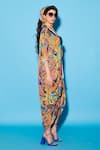 Buy_Esha L Amin_Multi Color Viscose Crepe Print Abstract Aztec V Neck Kaftan  _Online_at_Aza_Fashions