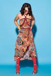 Buy_Esha L Amin_Multi Color Viscose Crepe Print Abstract Floral Criss-cross Neck Dress _at_Aza_Fashions