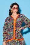 Esha L Amin_Multi Color Viscose Crepe Print Floral Tile V Neck Short Dress _Online_at_Aza_Fashions