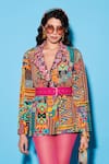 Esha L Amin_Multi Color Viscose Crepe Print Abstract Floral Lapel Collar Jacket _Online_at_Aza_Fashions