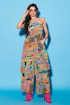 Buy_Esha L Amin_Multi Color Viscose Crepe Halter Abstract Geometric Pattern Midi Dress _at_Aza_Fashions