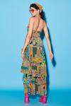 Shop_Esha L Amin_Multi Color Viscose Crepe Halter Abstract Geometric Pattern Midi Dress _at_Aza_Fashions