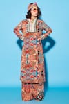 Buy_Esha L Amin_Multi Color Viscose Crepe V Neck Abstract Geometric Pattern Kurta _at_Aza_Fashions