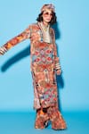 Buy_Esha L Amin_Multi Color Viscose Crepe V Neck Abstract Geometric Pattern Kurta _Online_at_Aza_Fashions