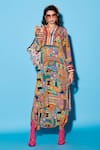 Buy_Esha L Amin_Multi Color Viscose Crepe V Neck Aztec Pattern Kurta  _at_Aza_Fashions