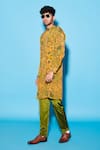 Buy_Esha L Amin_Yellow Viscose Crepe Floral Pattern Collage Straight Kurta _at_Aza_Fashions