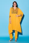 Buy_Esha L Amin_Yellow Double Georgette V Neck Kaftan Kurta _at_Aza_Fashions