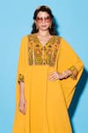 Esha L Amin_Yellow Double Georgette V Neck Kaftan Kurta _Online_at_Aza_Fashions