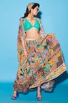 Buy_Esha L Amin_Multi Color Viscose Crepe Open Abstract Geometric Pattern Cape _at_Aza_Fashions