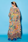 Shop_Esha L Amin_Multi Color Viscose Crepe Open Abstract Geometric Pattern Cape _at_Aza_Fashions