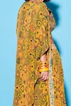 Esha L Amin_Yellow Viscose Crepe Open Pinwheel Abstract Pattern Cape _Online_at_Aza_Fashions