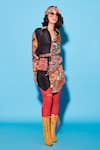 Buy_Esha L Amin_Multi Color Viscose Crepe Collared Collage Blocked Shirt Dress _at_Aza_Fashions