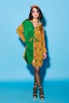 Shop_Esha L Amin_Green Viscose Crepe Collared Color Blocked Knot Shirt Dress _at_Aza_Fashions