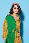 Esha L Amin_Green Viscose Crepe Collared Color Blocked Knot Shirt Dress _Online_at_Aza_Fashions