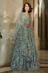 Esha L Amin_Green Net Embroidered Sequin Plunge V Lehenga Set _Online_at_Aza_Fashions