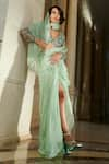 Esha L Amin_Green Organza Embroidered Solid Slit Pre-draped Saree With Blouse _Online_at_Aza_Fashions