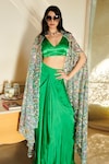 Buy_Esha L Amin_Green Net Embroidered Sequin Bralette Plunge V Sarong Set _at_Aza_Fashions