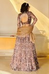 Shop_Esha L Amin_Brown Blouse And Lehenga Net Embellished Bead V-neck Floral Set _at_Aza_Fashions