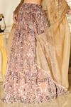Shop_Esha L Amin_Brown Blouse And Lehenga Net Embellished Bead V-neck Floral Set _Online_at_Aza_Fashions