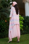 Shop_Esha L Amin_Pink Georgette Embellished Flower Threadwork Asymmetric Kurta With Dhoti Pant _at_Aza_Fashions