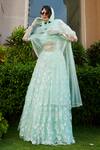 Buy_Esha L Amin_Green Net Embellished Sequin V-neck Floral Lehenga Set _at_Aza_Fashions