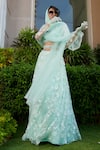 Esha L Amin_Green Net Embellished Sequin V-neck Floral Lehenga Set _Online_at_Aza_Fashions