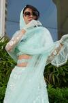 Buy_Esha L Amin_Green Net Embellished Sequin V-neck Floral Lehenga Set _Online_at_Aza_Fashions
