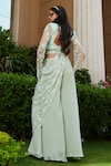 Shop_Esha L Amin_Green Georgette Embellished Sequin Cape Open Floral Flared Pant Set _at_Aza_Fashions