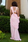 Shop_Esha L Amin_Pink Satin Embellished Pearl Pre-draped Saree With Threadwork Blouse _at_Aza_Fashions