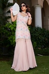 Buy_Esha L Amin_Pink Georgette Embellished Sequin Flower Threadwork Kurta With Sharara _at_Aza_Fashions