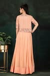 Shop_Nidhi Kejriwal_Peach Net Hand Embroidered Thread V Neck Anarkali With Jacket _at_Aza_Fashions