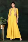 Buy_Nidhi Kejriwal_Yellow Georgette Hand Embroidered Thread Round Anarkali With Jacket _at_Aza_Fashions