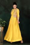 Nidhi Kejriwal_Yellow Georgette Hand Embroidered Thread Round Anarkali With Jacket _Online_at_Aza_Fashions