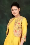 Buy_Nidhi Kejriwal_Yellow Georgette Hand Embroidered Thread Round Anarkali With Jacket _Online_at_Aza_Fashions