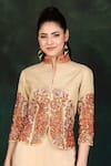 Shop_Nidhi Kejriwal_Beige Crepe Hand Embroidered Thread High Collar Top And Palazzo Set _Online_at_Aza_Fashions