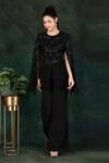 Nidhi Kejriwal_Black Crepe, Georgette Sequins Round Neck Hand Embroidered Corset And Palazzo Set _Online_at_Aza_Fashions