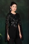 Nidhi Kejriwal_Black Crepe, Georgette Sequins Round Neck Hand Embroidered Corset And Palazzo Set _at_Aza_Fashions