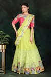 Nidhi Kejriwal_Green Silk Hand Embroidered Floral Round Lehenga Saree With Blouse _Online_at_Aza_Fashions