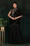 Nidhi Kejriwal_Black Crepe Hand Embroidered Jaal High Border Pre-draped Saree With Blouse _Online_at_Aza_Fashions