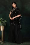 Buy_Nidhi Kejriwal_Black Crepe Hand Embroidered Jaal High Border Pre-draped Saree With Blouse _Online_at_Aza_Fashions