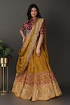 Shop Nidhi Kejriwal Gold Silk, Tissue Embroidery, Diamonds Split V-neck Hand Blouse Lehenga Set Online at Aza Fashions Shop_Nidhi Kejriwal_Gold Silk, Tissue Embroidery, Diamonds Split V-neck Hand Blouse Lehenga Set _Online_at_Aza_Fashions