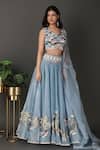 Nidhi Kejriwal Blue Crepe, Organza Beads, Embroidery Asymmetric Blouse Lehenga Set at Aza Fashions Nidhi Kejriwal_Blue Crepe, Organza Beads, Embroidery Asymmetric Blouse Lehenga Set _at_Aza_Fashions