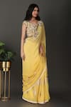 Shop_Nidhi Kejriwal_Yellow Georgette Hand Embroidered Floral Sweetheart Border Saree With Blouse _Online_at_Aza_Fashions