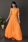 Nidhi Kejriwal_Orange Chiffon Embroidered Floral Notched Anarkali _at_Aza_Fashions