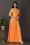 Buy_Nidhi Kejriwal_Orange Chiffon Embroidered Floral Notched Anarkali 