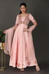 Buy_Nidhi Kejriwal_Pink Self Jacquard Embroidered Thread Square V Anarkali With Dupatta _Online_at_Aza_Fashions