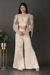 Buy_Nidhi Kejriwal_Ivory Satin Embroidered Plunging V Tissue Cutwork Cape Palazzo Set _at_Aza_Fashions