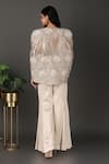 Shop_Nidhi Kejriwal_Ivory Satin Embroidered Plunging V Tissue Cutwork Cape Palazzo Set _at_Aza_Fashions