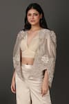 Shop_Nidhi Kejriwal_Ivory Satin Embroidered Plunging V Tissue Cutwork Cape Palazzo Set 